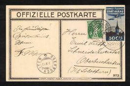 1913 Flugpost Vorläufer I "Aarau" auf Karte OK3 mit Attest