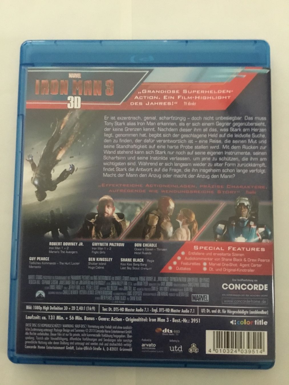 Tutti i DVDs: Iron Man 3 - Blu Ray 3D + 2D – Nuovo (secondo la descrizione) da Blauen venduto da berlingo65 1