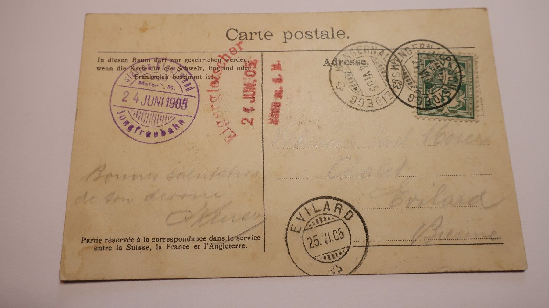 Cartoline postali: Jungfraubahn - Station Eigerwand - Restauration 1905 – Usato da Cormoret venduto da Pascalll2001 4