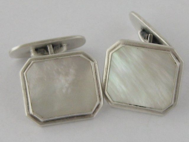 Gemelli: Vintage Manschettenknöpfe Silber 835 Perlmutt – Usato da Ermatingen venduto da Decovin 1