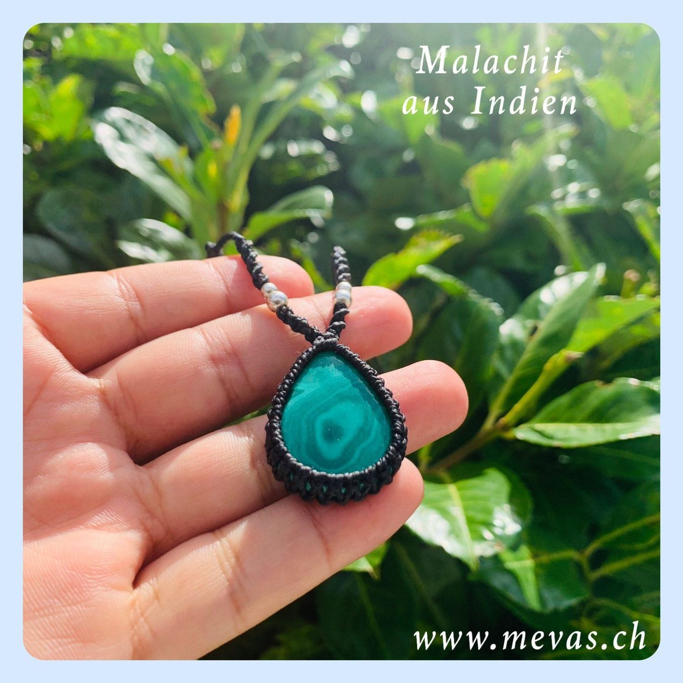 Catenine: Malachit  Kette aus Makramee – Nuovo e nell'imballaggio originale da Zürich venduto da MEVAS-Schmuck 2