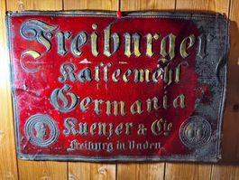 Blechschild antik "Freiburger Kaffeemehl" mit Patina selten
