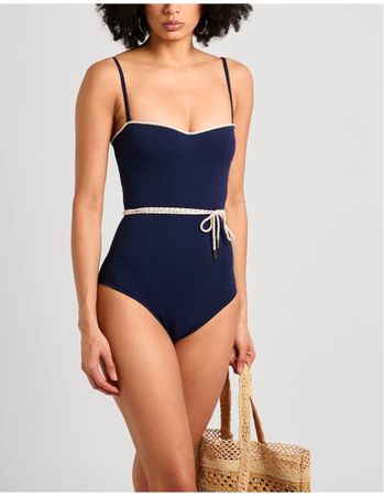 NEW La Perla monogram underwired swimsuit in navy, 75B / 2B