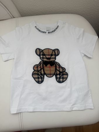Burberry Kids White Teddy Bear T-Shirt, Size 4yr, Summer Fun