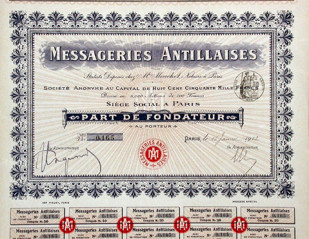 Documenti: Messageries Antillaises SA, Paris - 1913 – Usato da Solothurn venduto da Sgasche