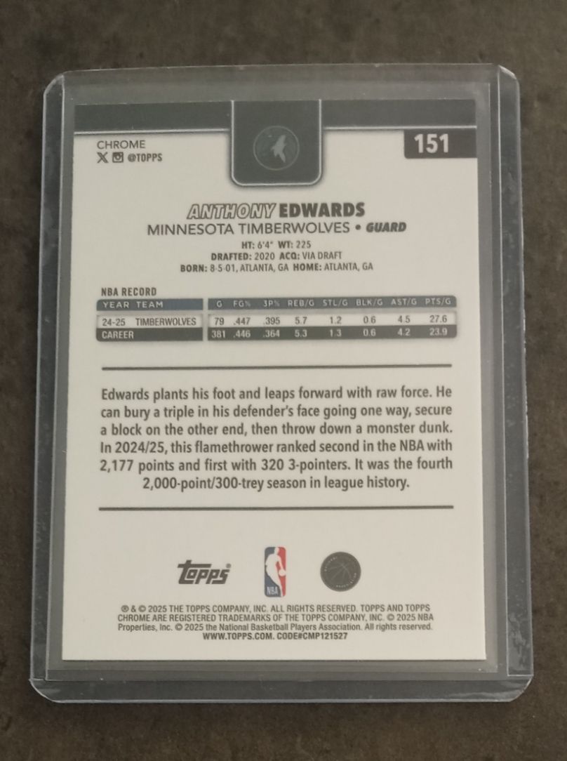 Cartoline: Anthony Edwards Topps Chrome basketball refractor NBA card – Nuovo (secondo la descrizione) da Vallorbe venduto da ant_75wx 1