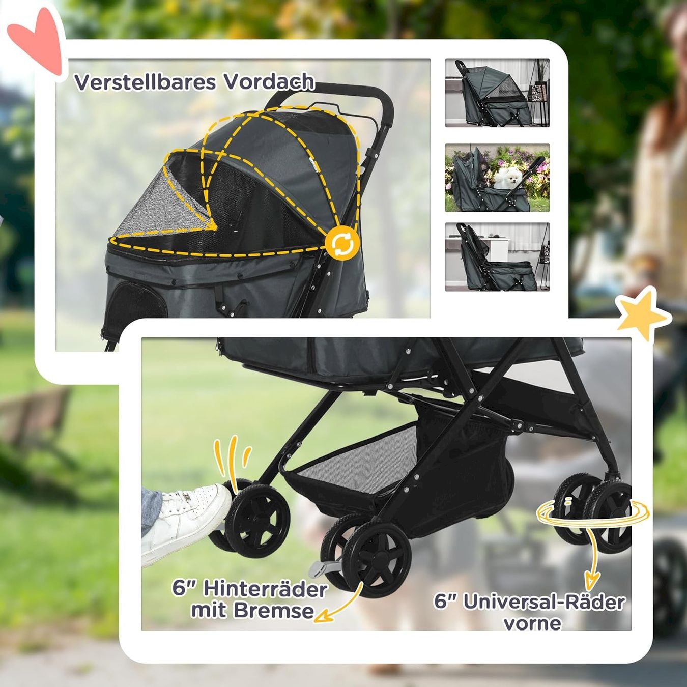 Gabbie, trasporto & Sicurezza: PawHut Hundebuggy dunkelgrau – Nuovo e nell'imballaggio originale da Bottighofen venduto da zaap 5