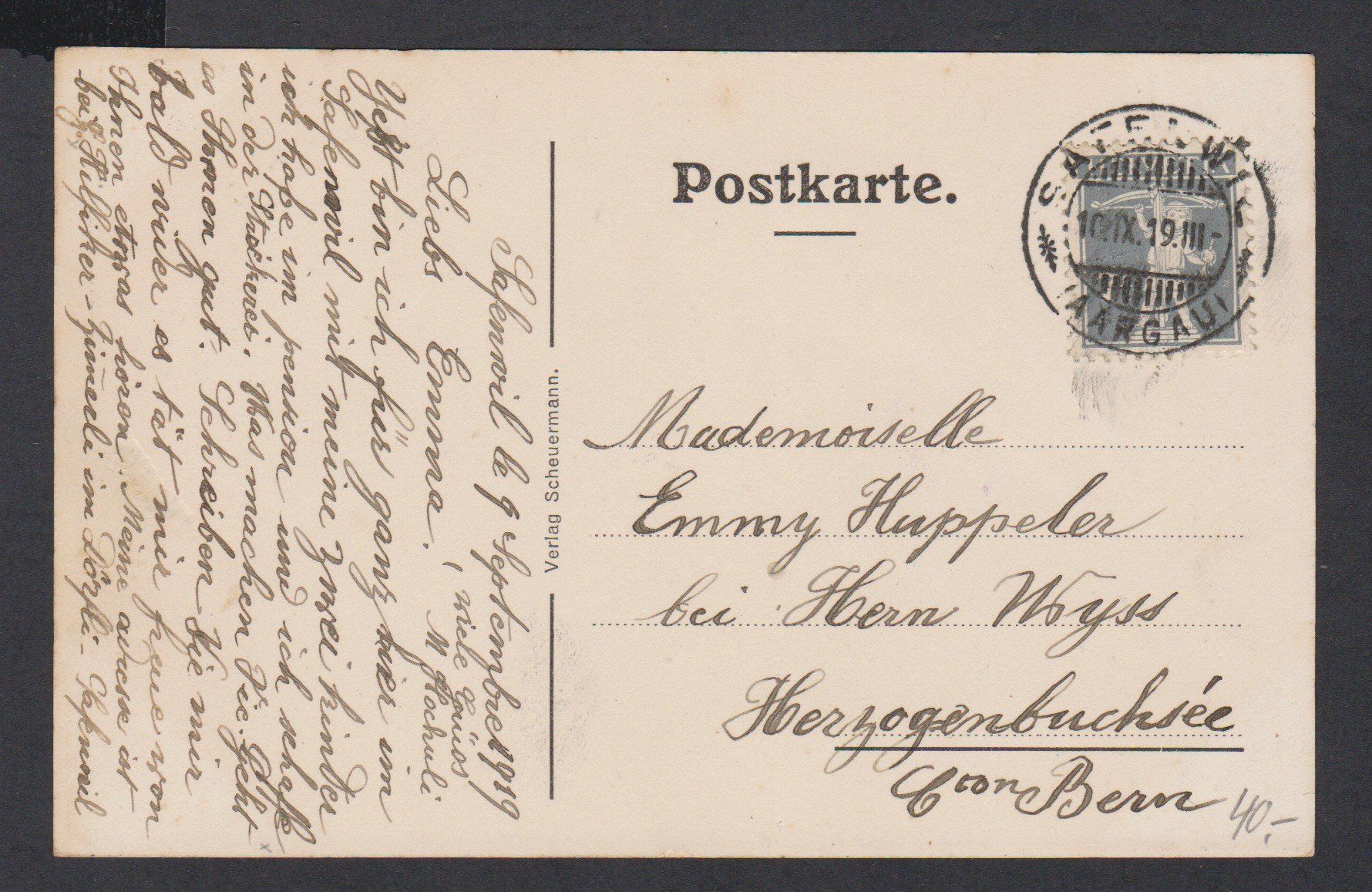 Cartoline postali: Safenwil  AG  -  alte Ansichtskarte von 1919 – Usato da Vitznau venduto da Ropaku 1