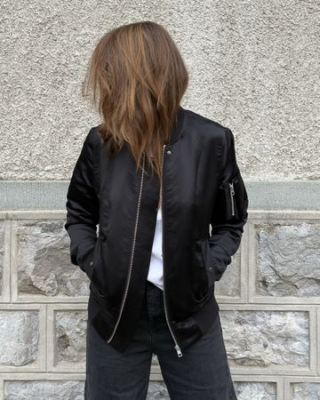 Bomber noir en satin japonais, taille XS-S