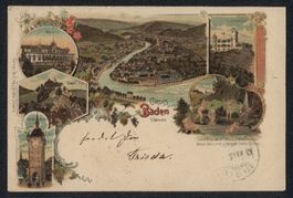 Litho Baden, Casino, Schloss Stein, Stad