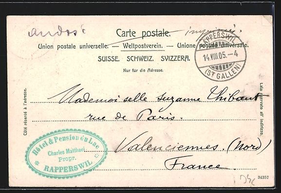 Cartoline postali: AK Rapperswil, Schloss und Kirche, 1905 – Usato da Berlin venduto da bartko-reher 1