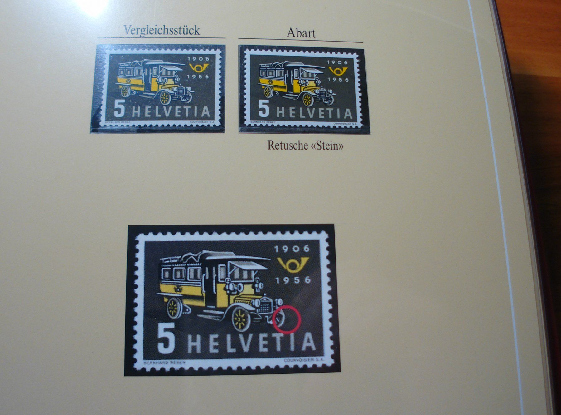 Alle Briefmarken: Abart Erstes Postauto 1956, **, "Retusche Stein" – Gebraucht aus Niederwil AG von morostahu