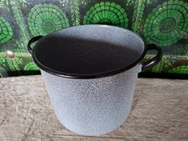 Grosser Emaille Topf, Vintage Kochtopf, Grau - Schwarz