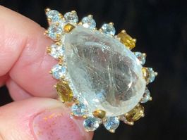 ✨Gold Rutile Quartz, Topaz & Citrine SS925 14K Gold Ring✨