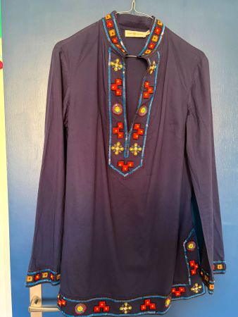 Bluse / Tunika Tony Burch dunkelblau mit Stickereien