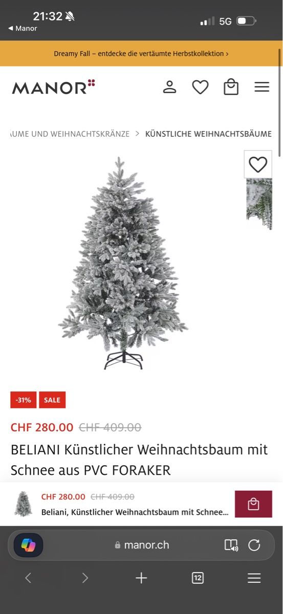Manor Toutes les décorations: Weihnachtsbaum mit Schnee – Neuf (Voir description) à Gossau SG par mz_zm