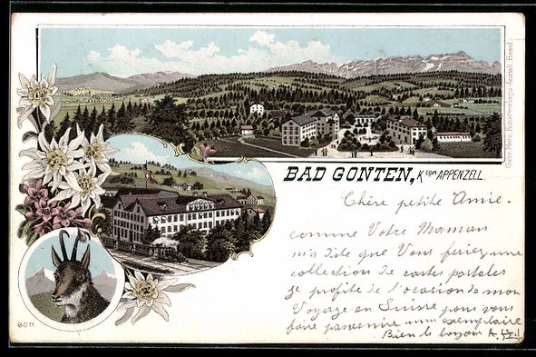 Cartoline postali: Litho Bad Gonten b. Appenzell, Ortsansic – Usato da Berlin venduto da bartko-reher