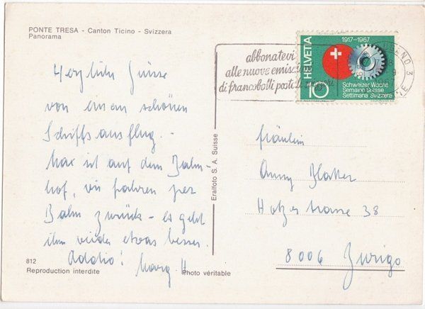 Cartoline postali: Ponte Tresa, circolata 1967 – Usato da Frauenfeld venduto da POML 1