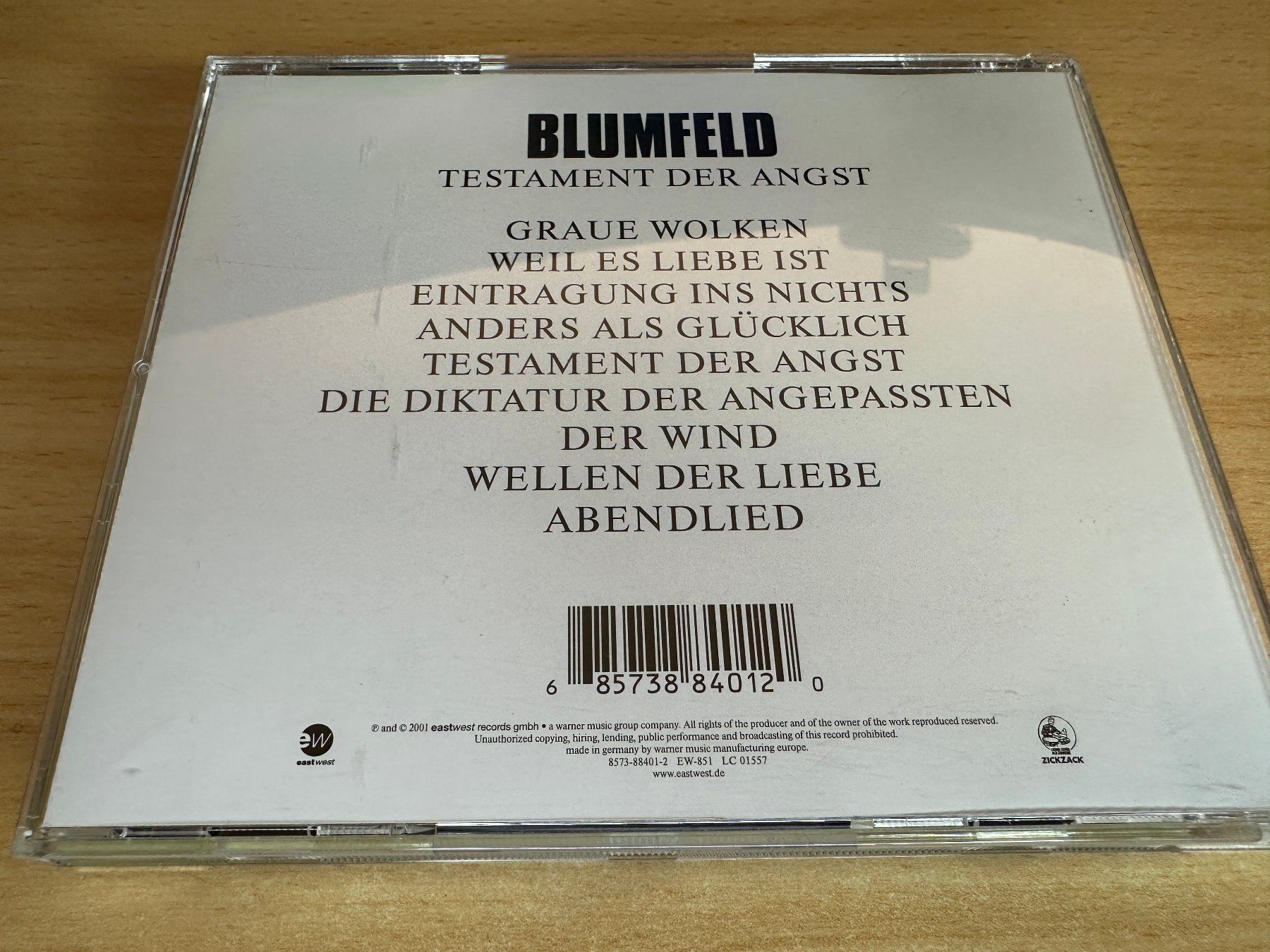 CD: Blumfeld – Testament Der Angst – Usato da Rikon im Tösstal venduto da Alpenmutz 1