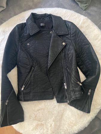 Topshop Kunstlederjacke, Grösse 36, Schwarz, Herbst