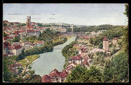 AK Fribourg, La Sarine et le pont suspendu
