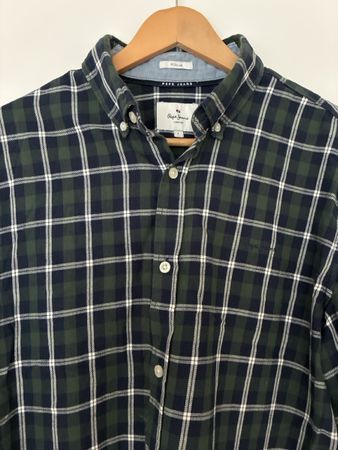 Pepe Jeans shirt green navy checked size L good condition