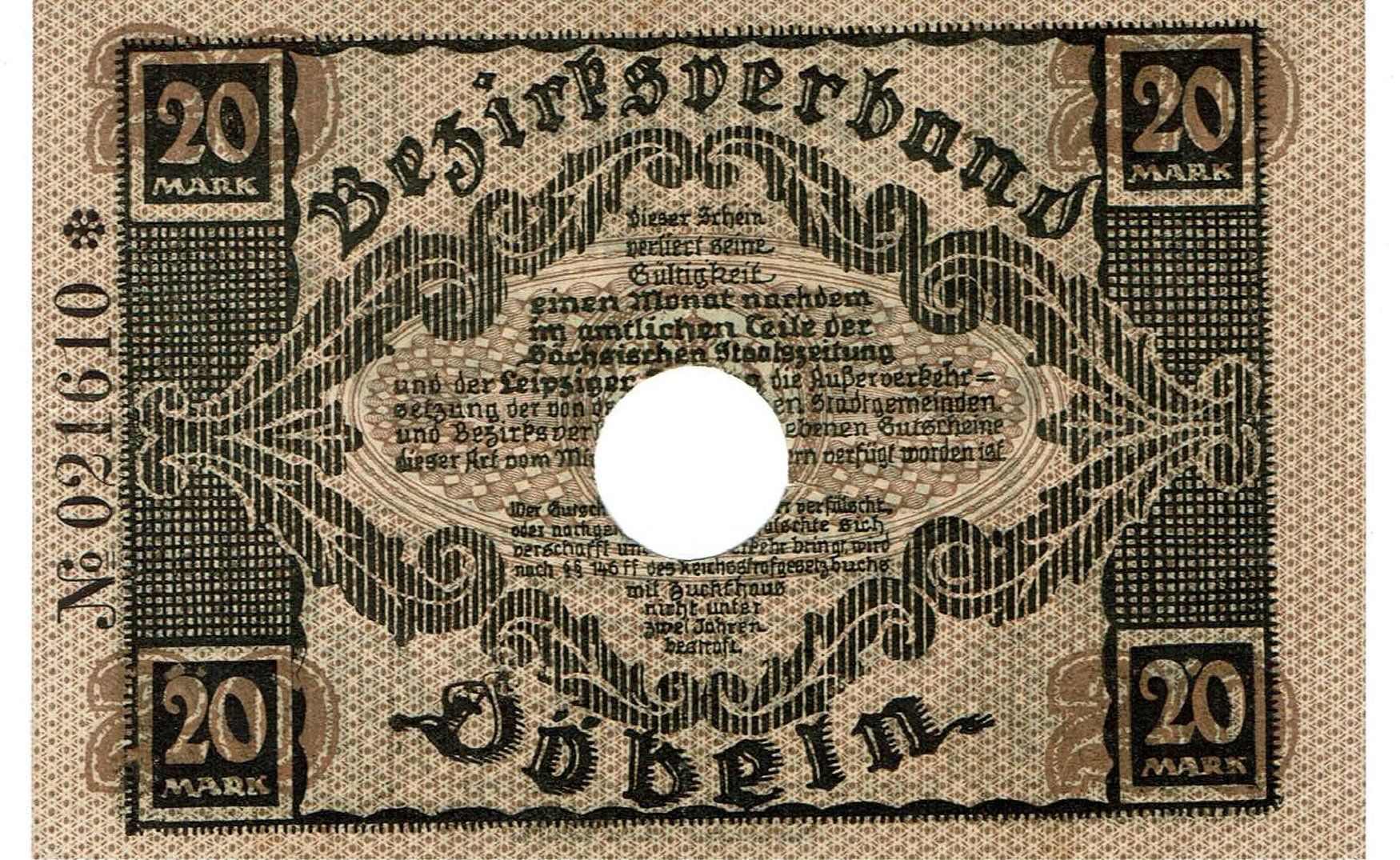 Banknoten: Döbeln 20 Mark 08.11.1918 VZ-VZ+ – Gebraucht aus Steffisburg von ber_8htf 1