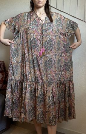 Robe bohème Crème Bohème 70% soie imprimé cachemire L-XXL