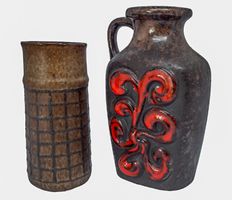 Strehla 9004 GDR Fat Lava Mid Century 2x Vase 19 + 14 cm