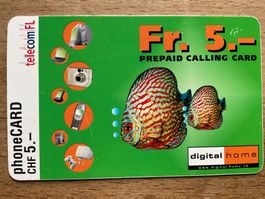 Prepaid Telefonkarte Telecom FL, 5 Fr. Fische