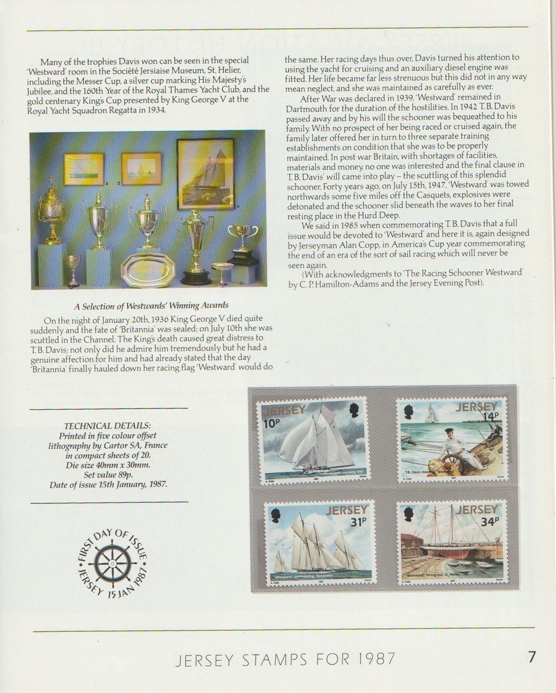 Tutti i francobolli: Jersey: Timbre de collection "Special Stamps 1987" rare – Nuovo e nell'imballaggio originale da Crans-Montana venduto da kira56