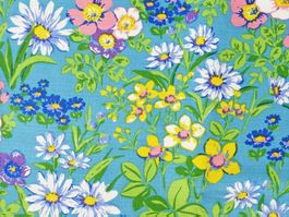 Stoff Bw VINTAGE 1970s türkis-grün Blumen 3.80 m (120 breit)