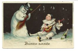 Bonne année - Neujahr - Schneemann - Pajass - Litho - 1908