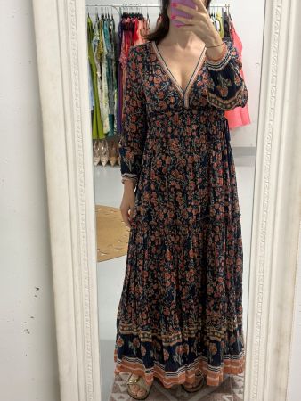 MABE Boho Maxikleid blau rosa S Kleid Baumwolle Blumen