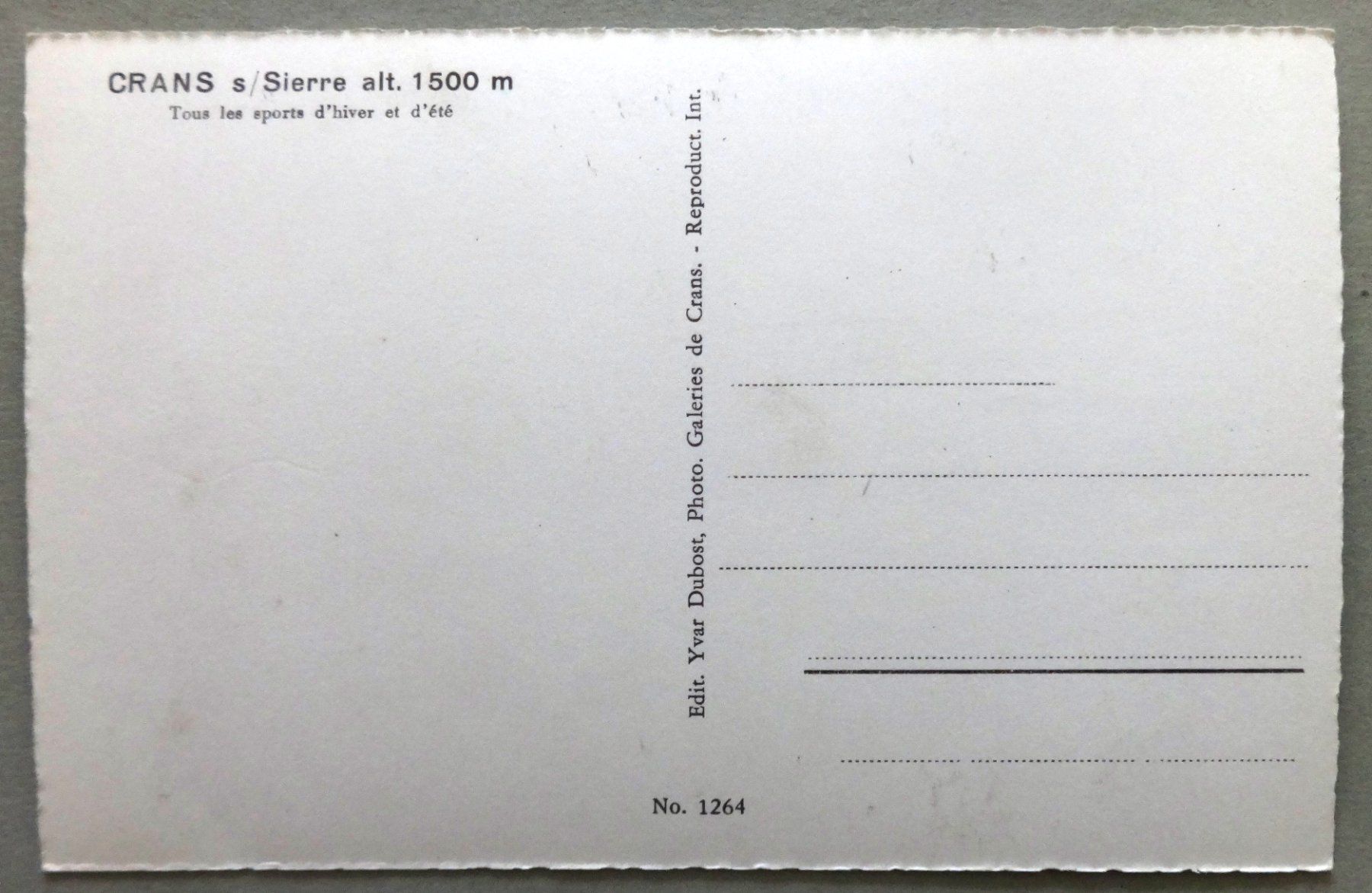 Cartoline postali: Crans s/Sierre alt. 1500 m – Usato da Fétigny venduto da Billy2miny 1