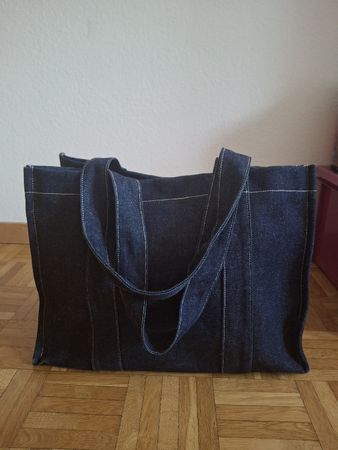 Grand sac cabas en denim bleu