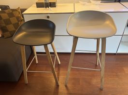 HAY Barhocker Set-H65 Schwarz & H75 Grau – Holzgestell 