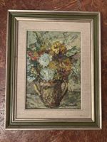Quadro fiori su tela, dipinto a mano, firmato Romano