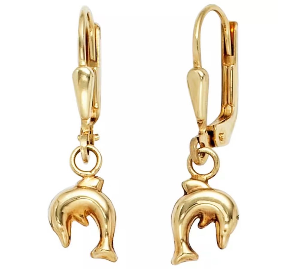 Orecchini pendenti & Orecchini a lobo: Ohrhänger springende Delfine 333 Gelbgold – Nuovo e nell'imballaggio originale da Hemmental venduto da Fantasie1 1
