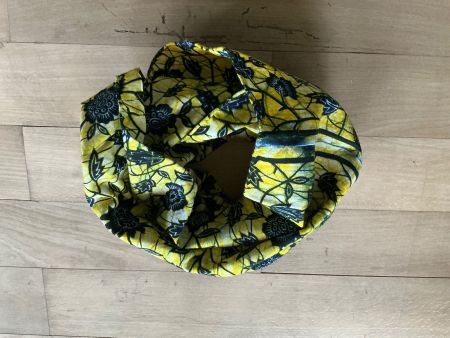 Loop Schal aus Baumwolle, neu, blau-gelb