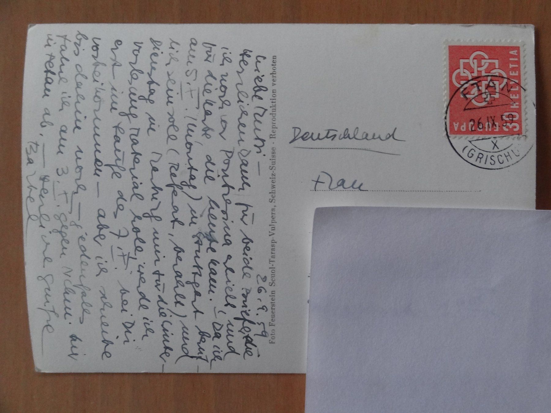 Cartoline postali: Fetan - Engadine  - Grisons 1959 – Usato da St Léonard venduto da Riglin 1