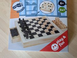 Holzspiel 3in1 Schach Dame Muehle neuwertig