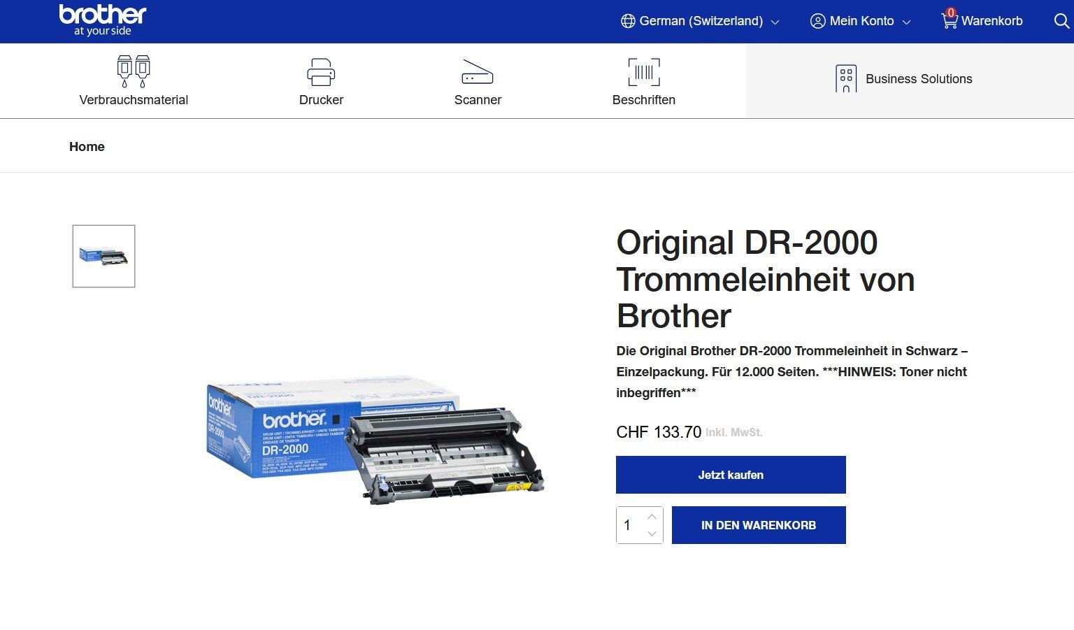 Brother Druckerpatronen & Toner: Brother HL-2040, HL-2070, DCP-7010, DCP-7025 Drum, DR-2000 – Neu und originalverpackt aus Glattbrugg von copytron 2
