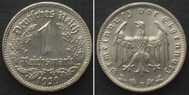 DRITTES REICH 1 Mark 1939 D, Nickel J.354, SELTEN! unz-