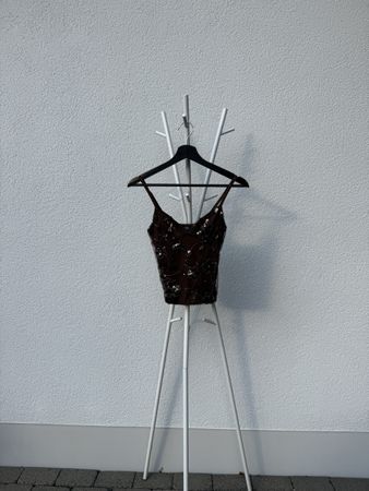 Damen Top dunkelbraun Grösse S mit Pailletten