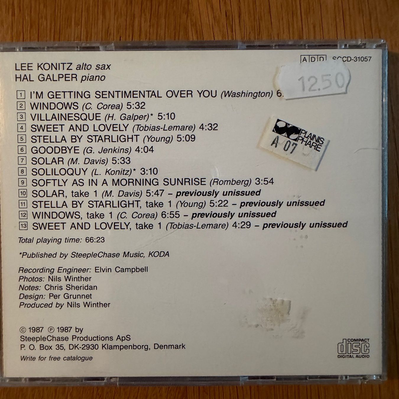 CD: Lee Konitz & Hal Galper - Windows (CD SteepleChase) 1987 – Usato da Zug venduto da Mirare9 2