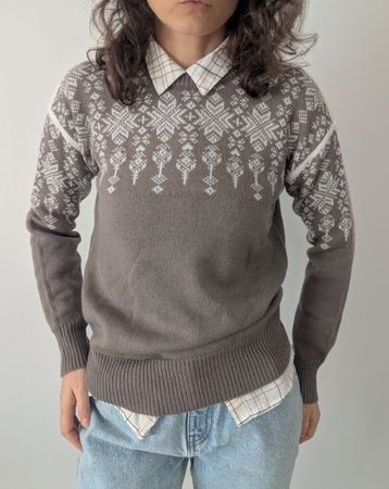 Snjór Pullover braun weiss mit Muster Grösse A, Wolle