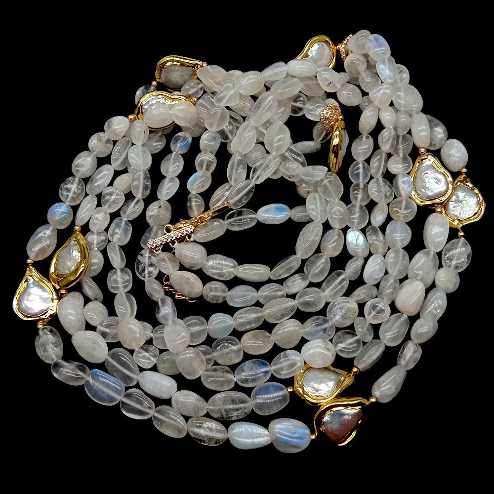 Ketten: Mondstein Weiss Perlen Kette Collier Perle Pierre de lune – Neu (gemäss Beschreibung) aus Prilly von ilyria73 2