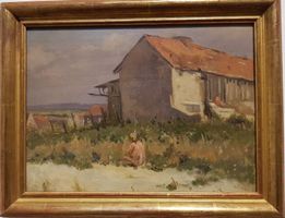 BRÉARD(1873-c.1939)enfant devant maison