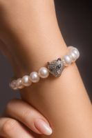Edles Süsswasserperlen-Armband mit Pantherkopf und Zirkonias